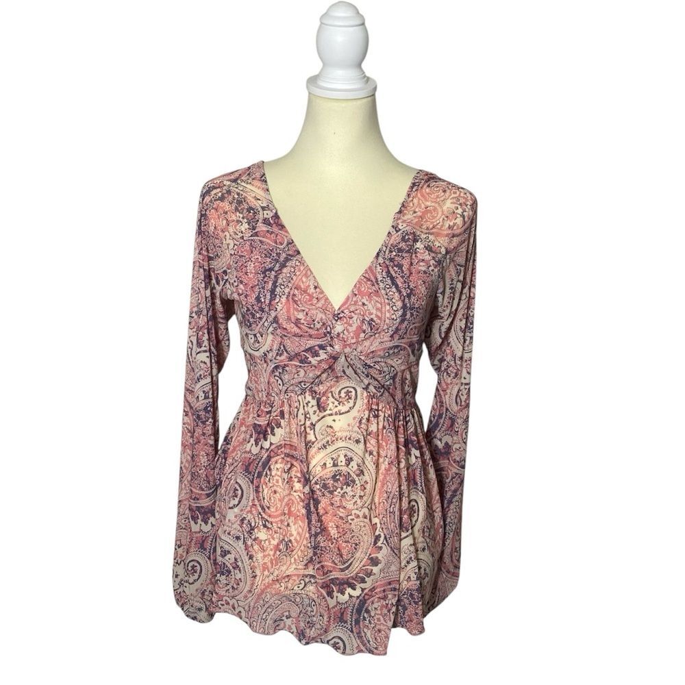 Willow & Root Pink Paisley Floral SemiSheer Fairycore Flowy Blouse Womens Size S